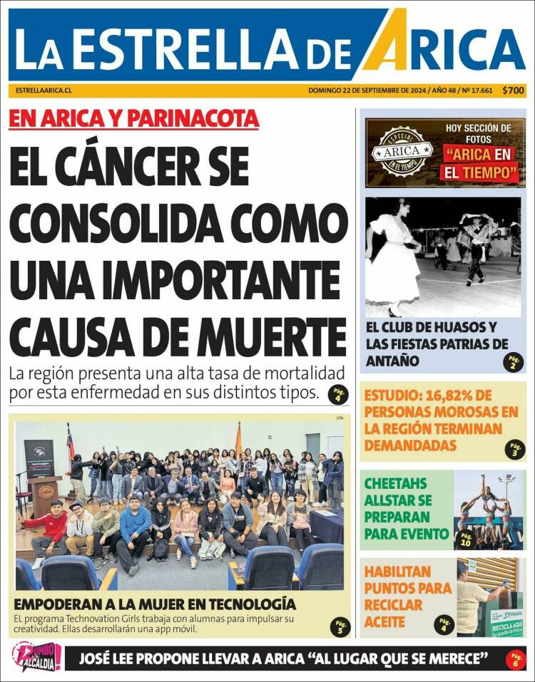 Portada de La Estrella de Arica (Chile)