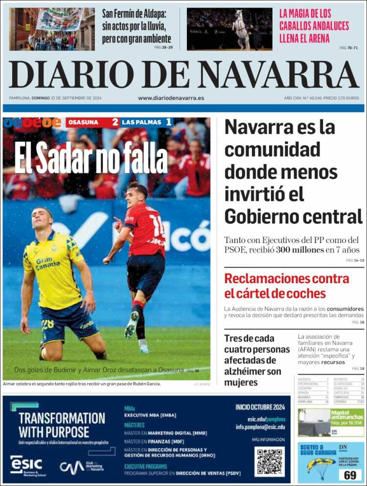 Portada de Diario de Navarra (España)