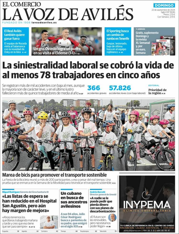 Portada de El Comercio - Avilés (España)