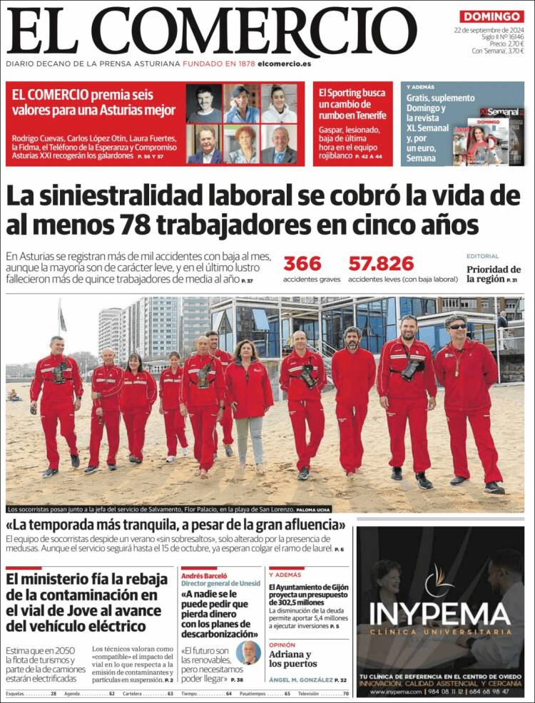 Portada de El Comercio - Gijón (España)