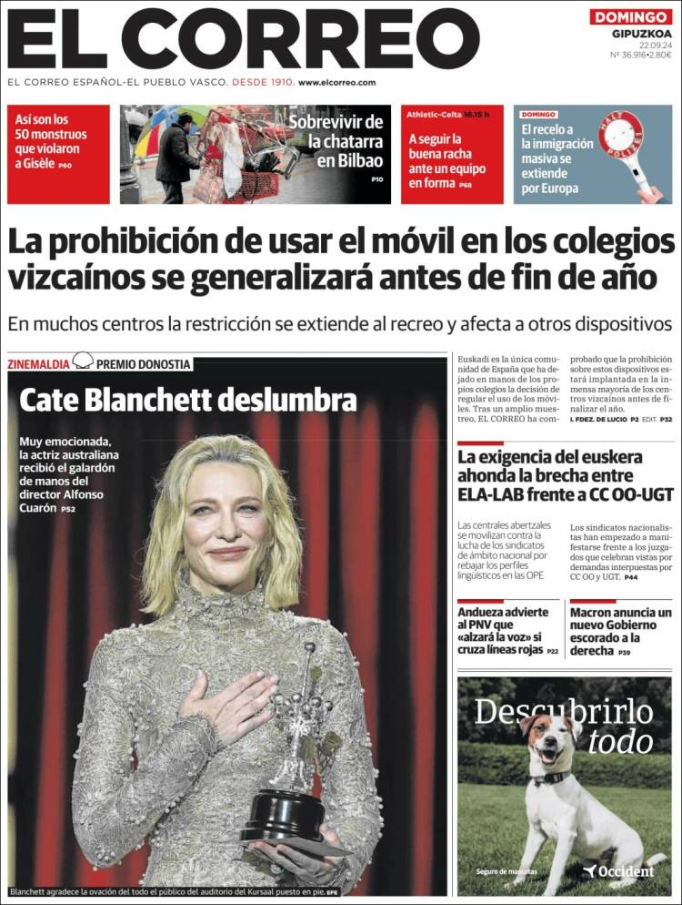 Portada de El Correo - Guipuzcoa (España)