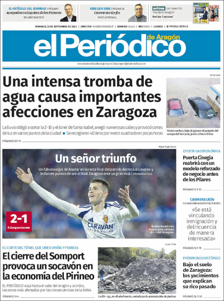 Portada de El Periódico de Aragón (España)