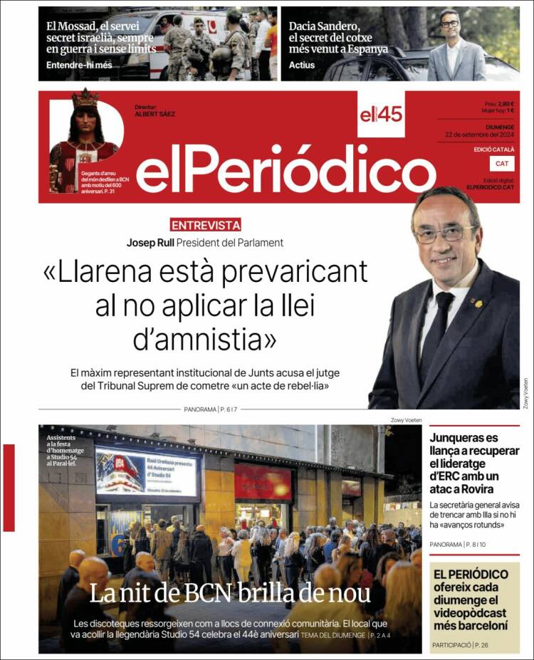 Portada de El Periódico de Catalunya (España)