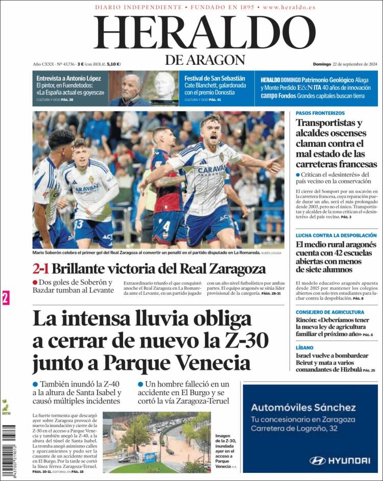 Portada de Heraldo de Aragón (España)