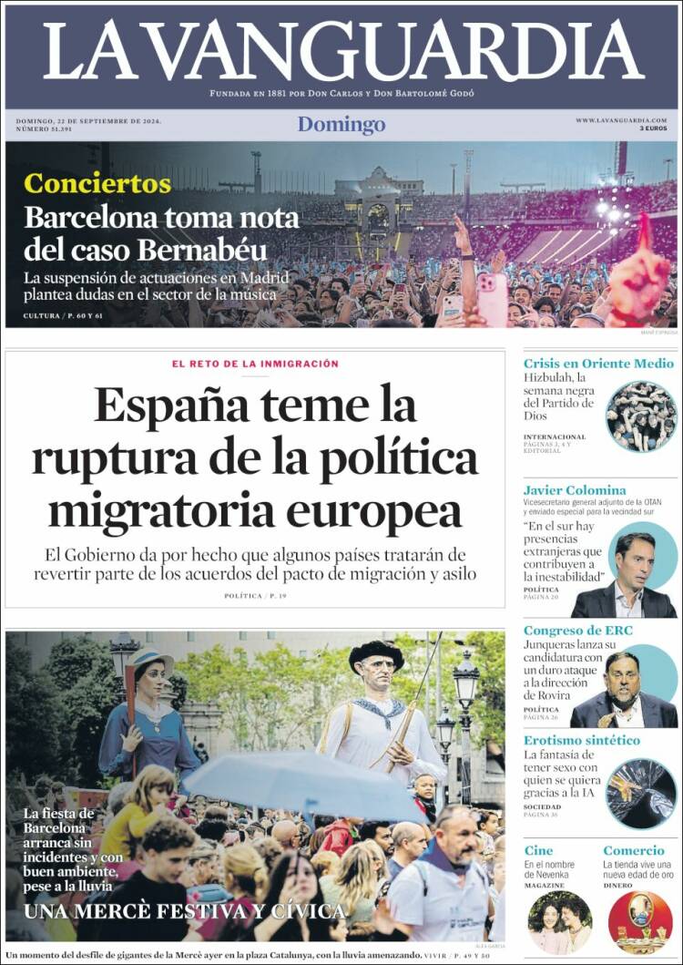 Portada de La Vanguardia (España)