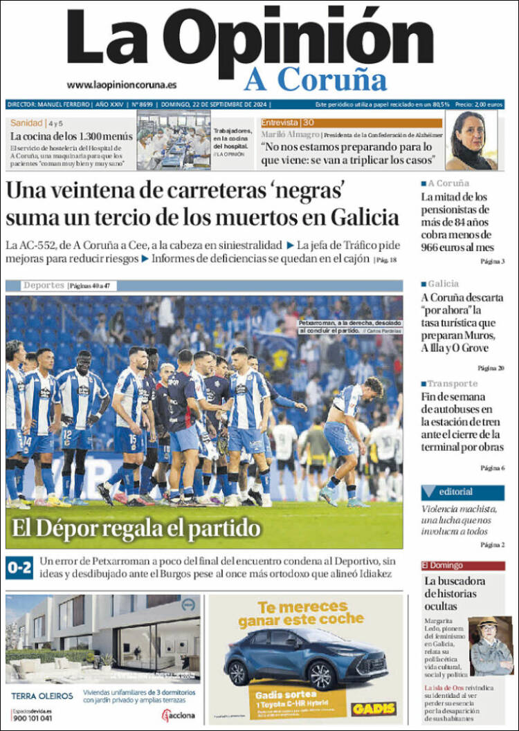 Portada de La Opinión de A Coruña (España)