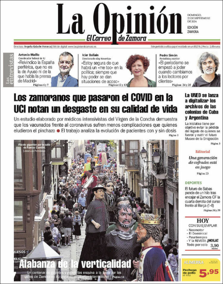 Portada de La Opinión - El Correo de Zamora (España)