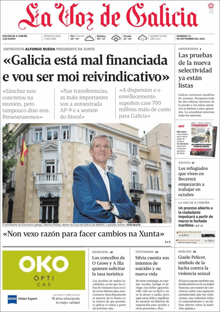 Portada de La Voz de Galicia (España)