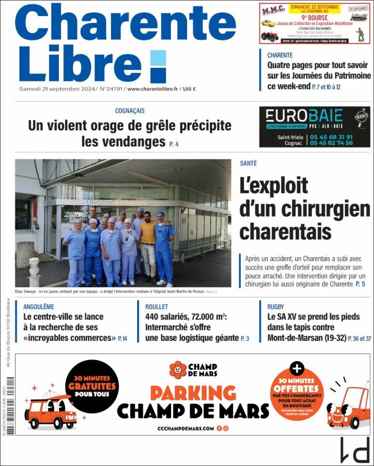 Portada de Charente Libre (Francia)