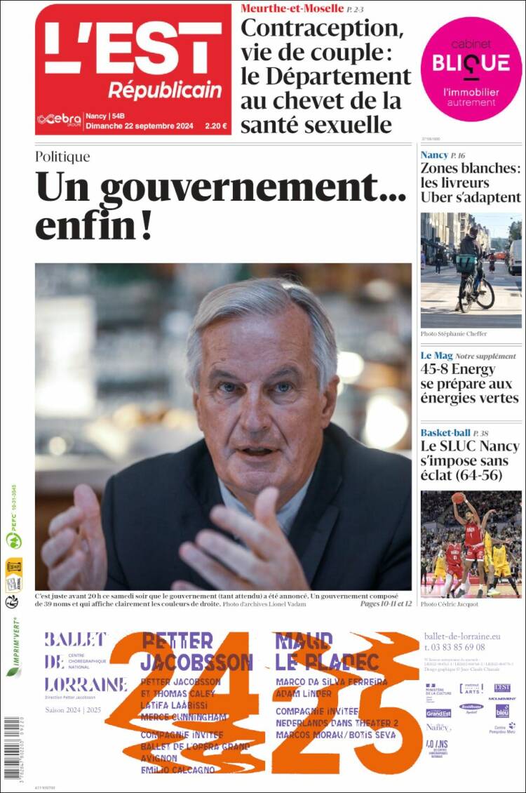 Portada de L'Est Republicain (Francia)