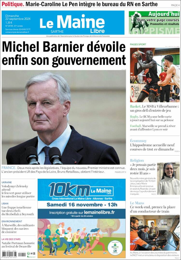 Portada de Le Maine Libre (Francia)