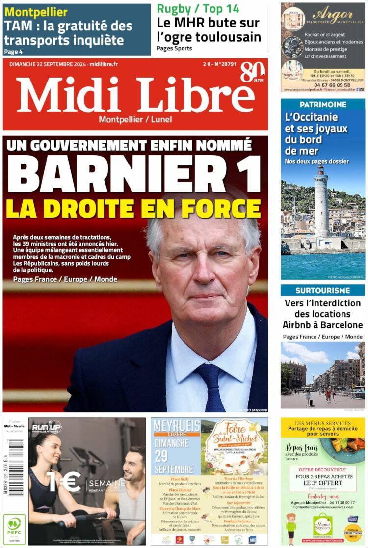 Portada de Midi Libre (Francia)