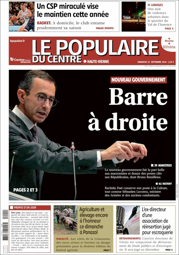 Portada de Le Populaire du Centre (Francia)