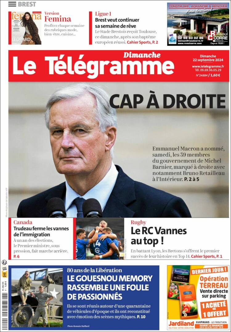 Portada de Télégramme (Francia)