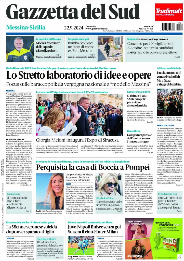 Portada de Gazzetta del Sud (Italia)