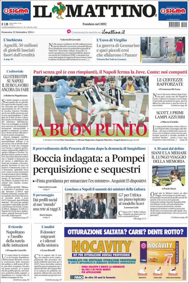 Portada de Il Mattino (Italia)