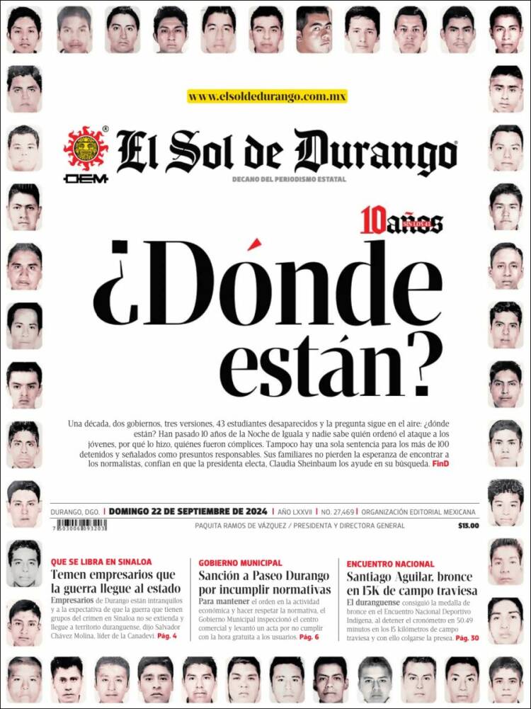 Portada de El Sol de Durango (México)