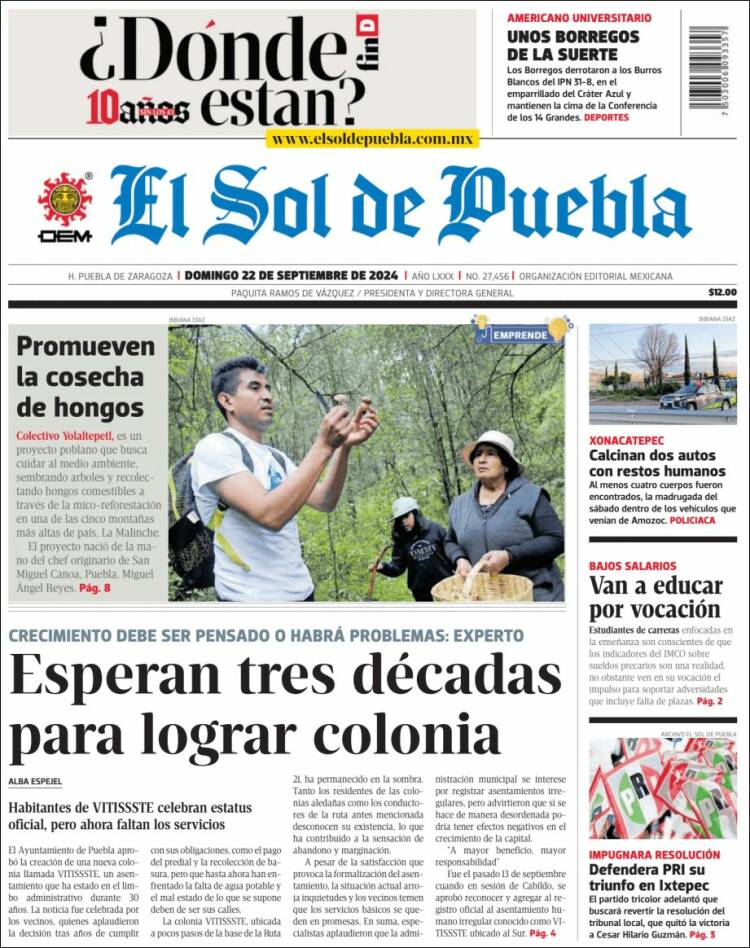 Portada de El Sol de Puebla (México)