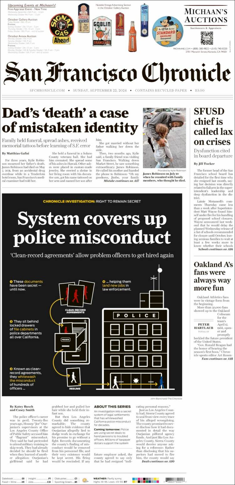 Portada de San Francisco Chronicle (USA)