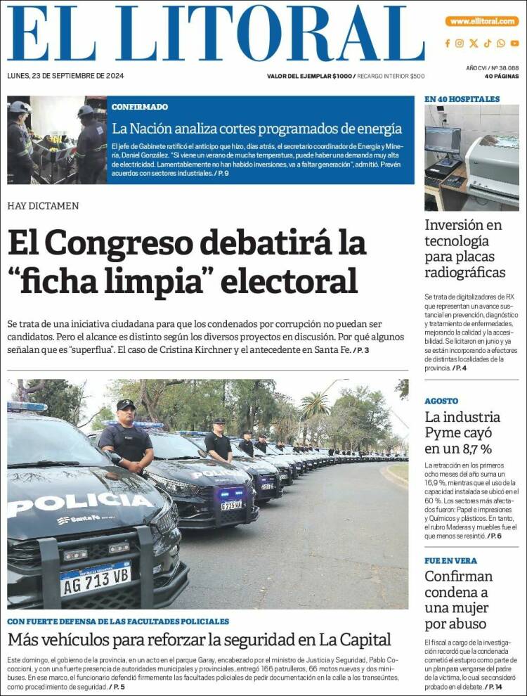 Portada de Diario El Litoral (Argentina)