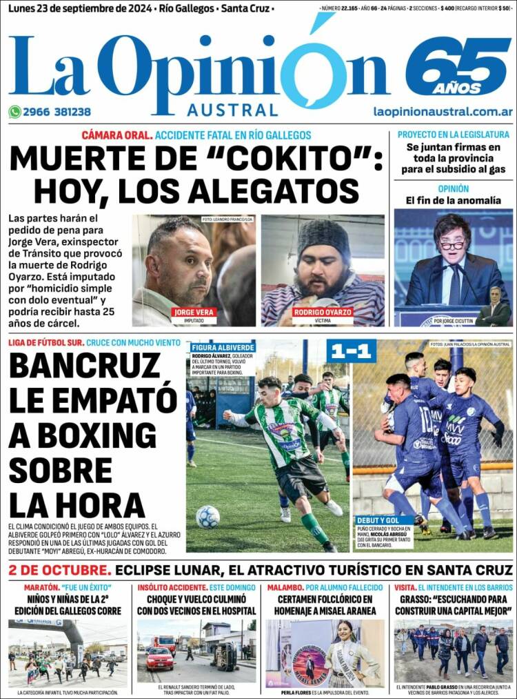 Portada de La Opinión Austral (Argentina)