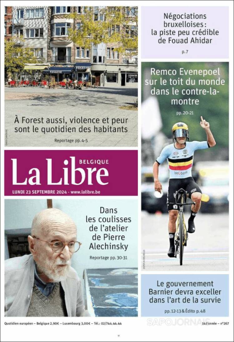 Portada de La Libre.be (B&eacute;lgica)