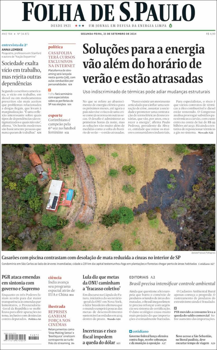 Portada de Folha de São Paulo (Brasil)