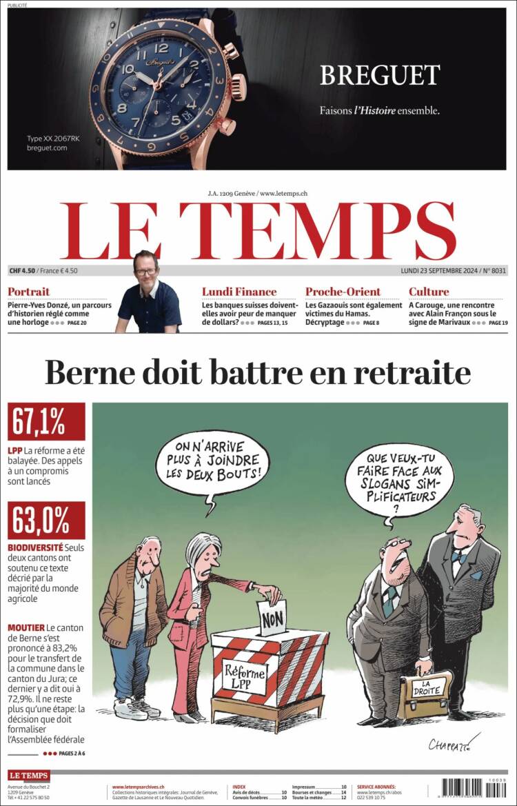 Portada de Le Matin (Suiza)