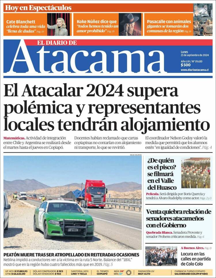 Portada de Diario de Atacama (Chile)