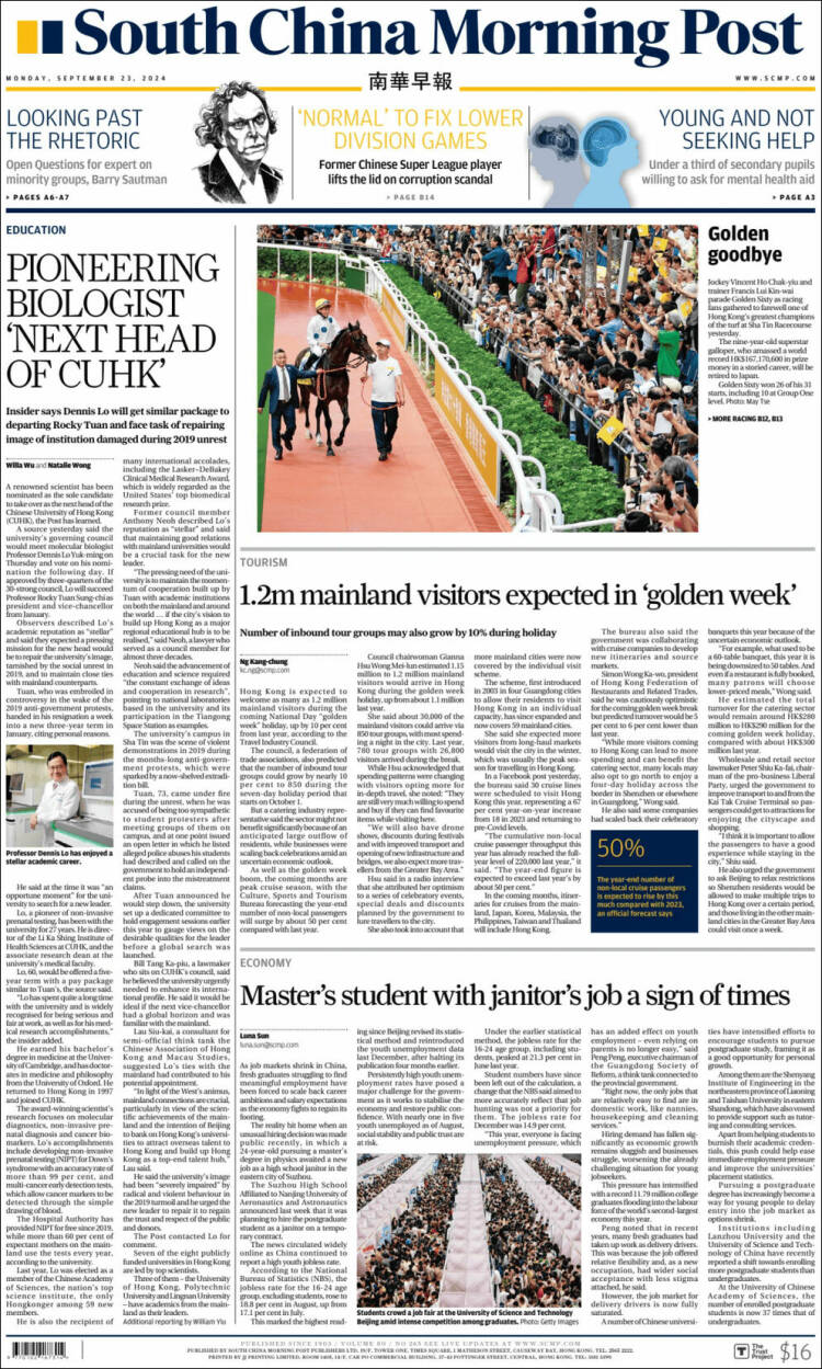 Portada de South China Morning Post (China)