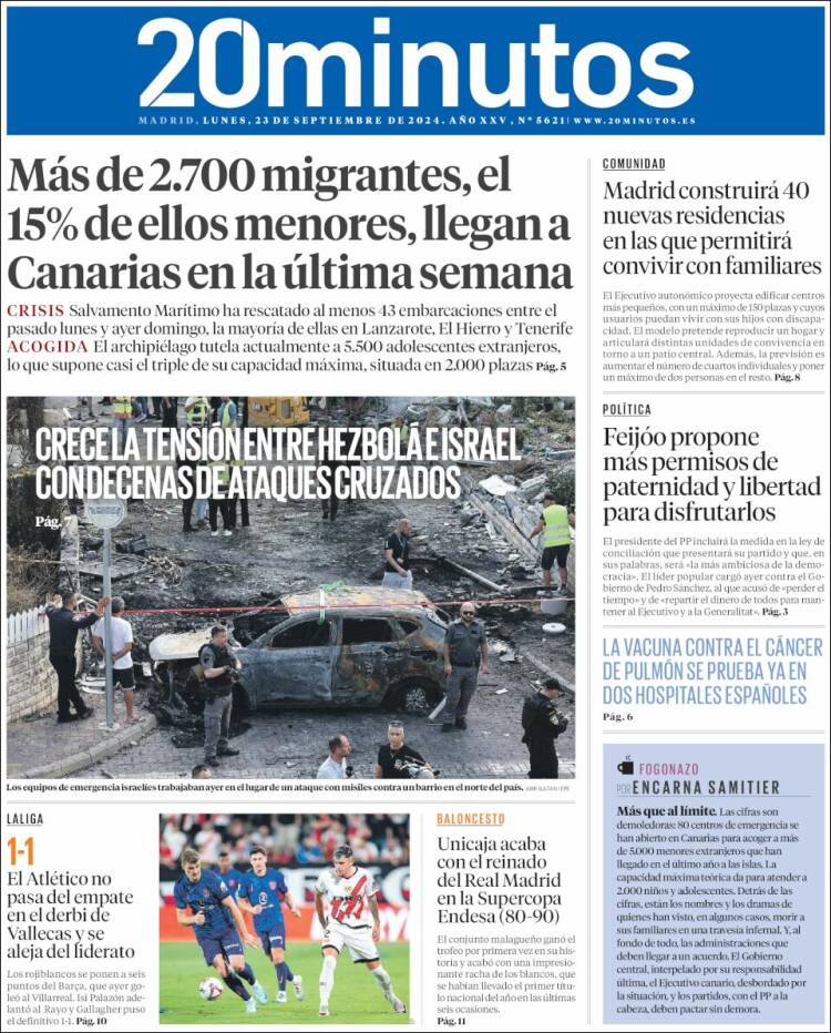 Portada de 20 Minutos - Madrid (España)