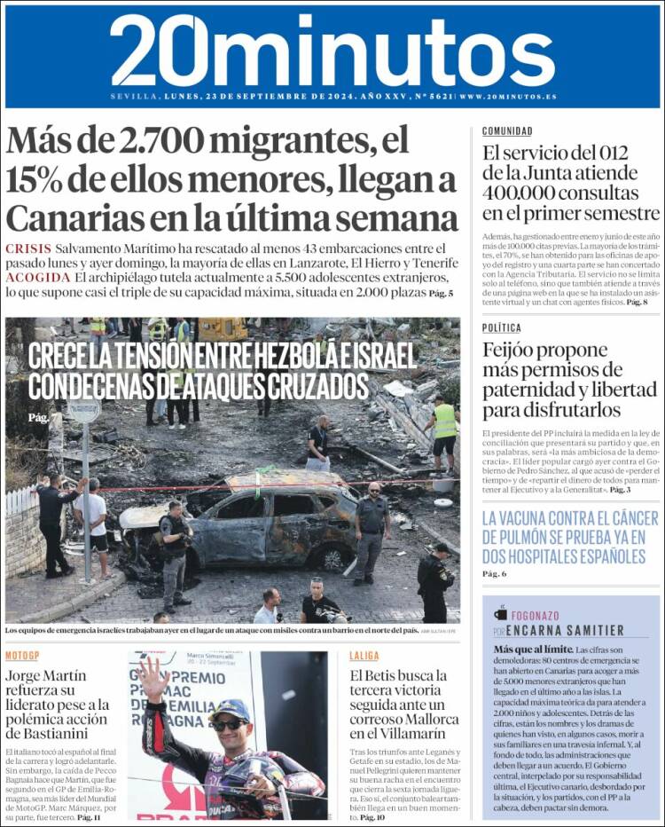 Portada de 20 Minutos - Sevilla (España)