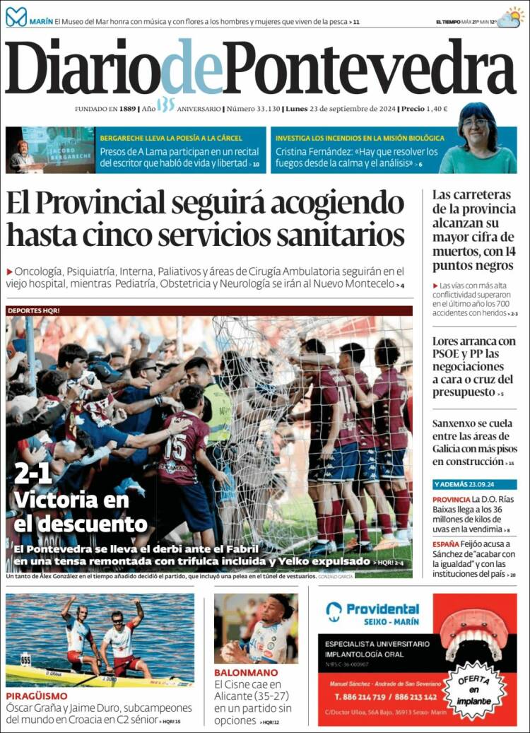 Portada de Diario de Pontevedra (España)