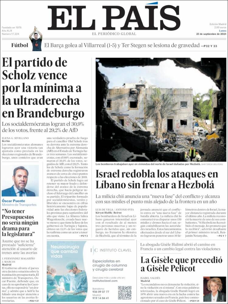 Portada de El País (España)