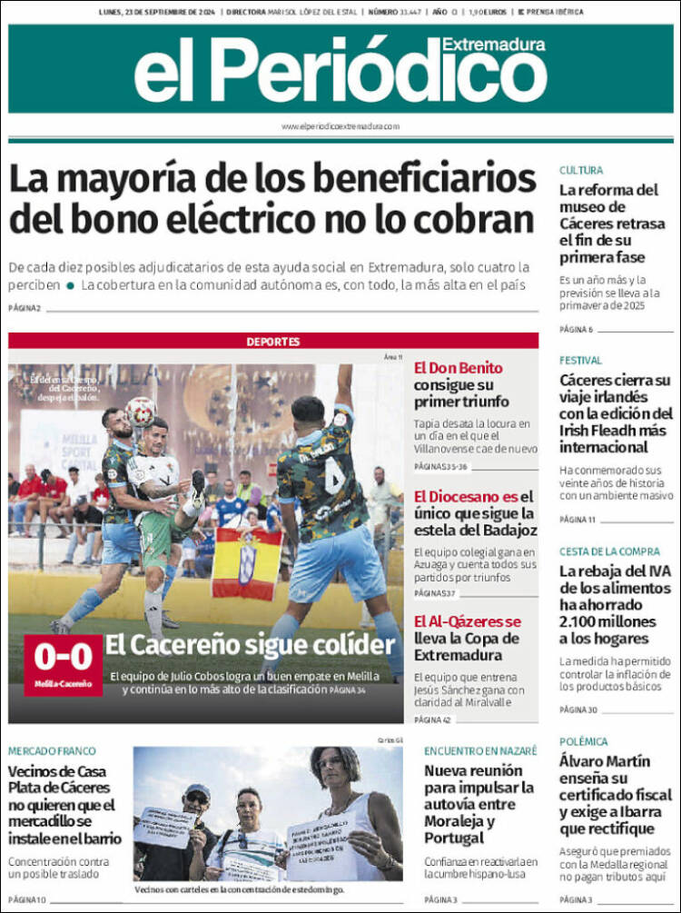 Portada de El Periódico de Extremadura (España)