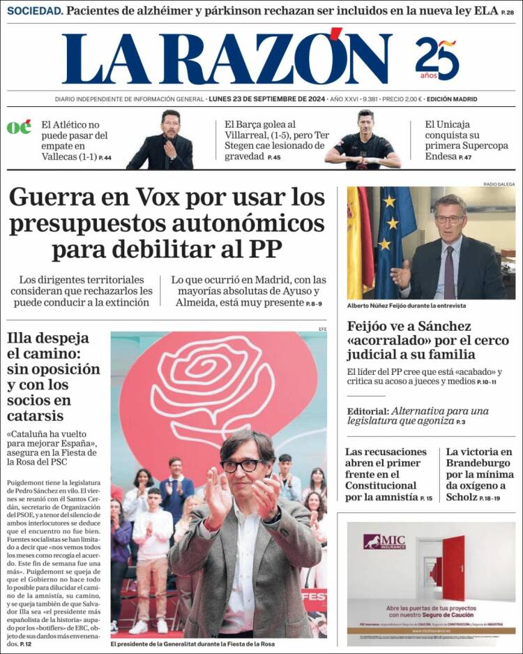 Portada de La Razón (España)