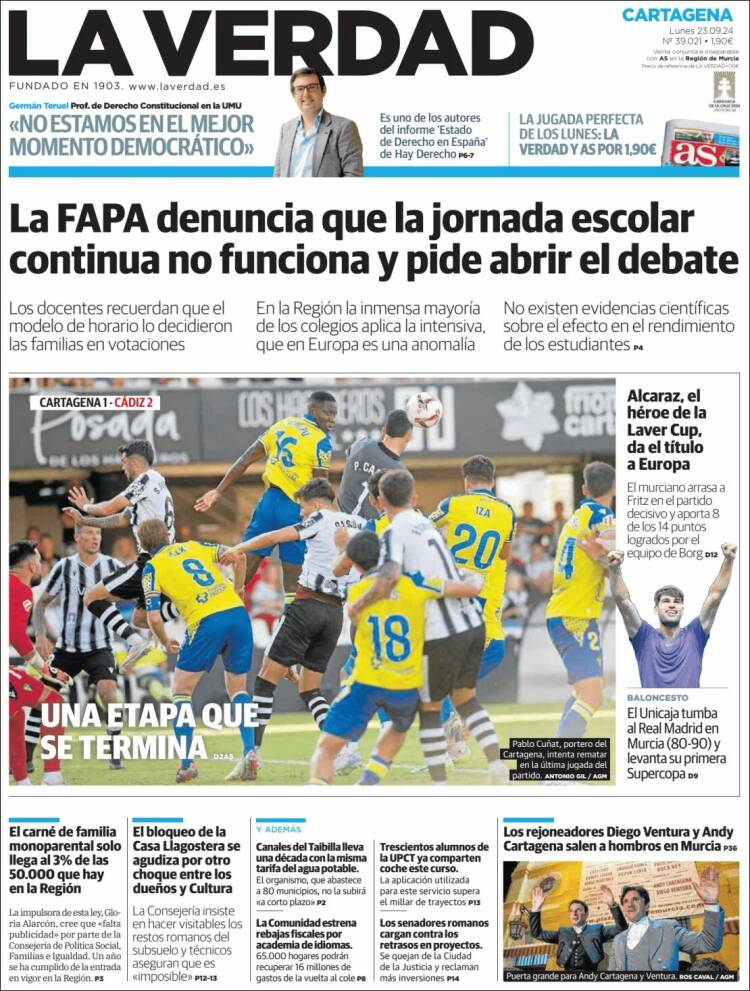 Portada de La Verdad de Cartagena (España)