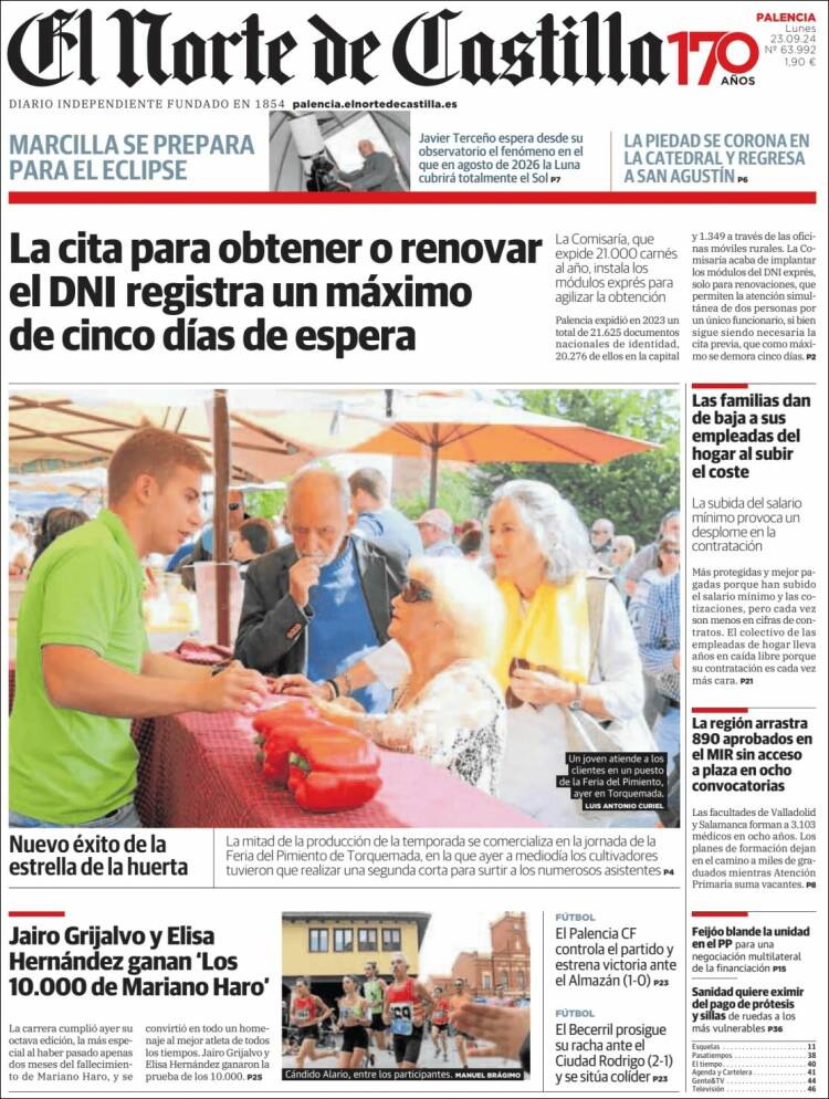 Portada de Norte de Castilla - Palencia (España)