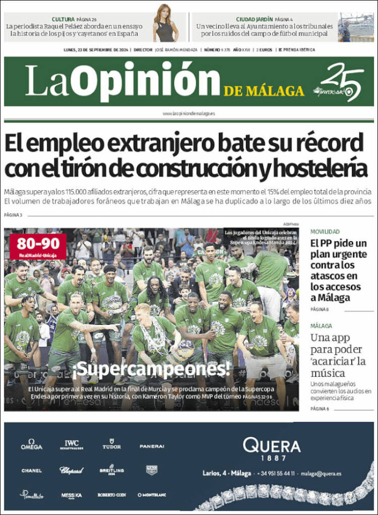 Portada de La Opinión de Málaga (España)