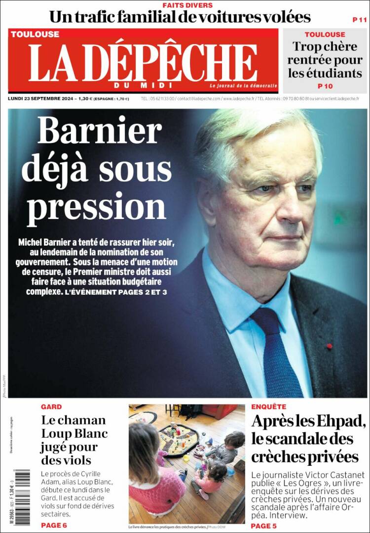 Portada de La Dépêche du Midi (Francia)