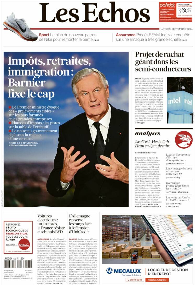 Portada de Les Echos (Francia)