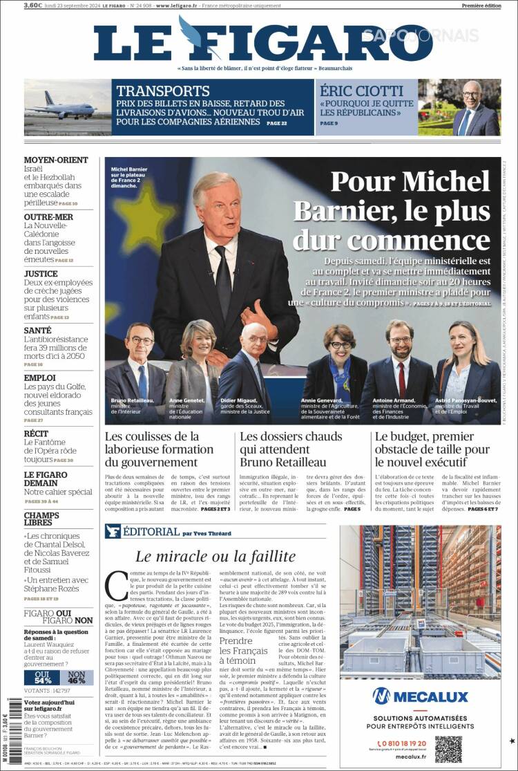 Portada de Le Figaro (Francia)