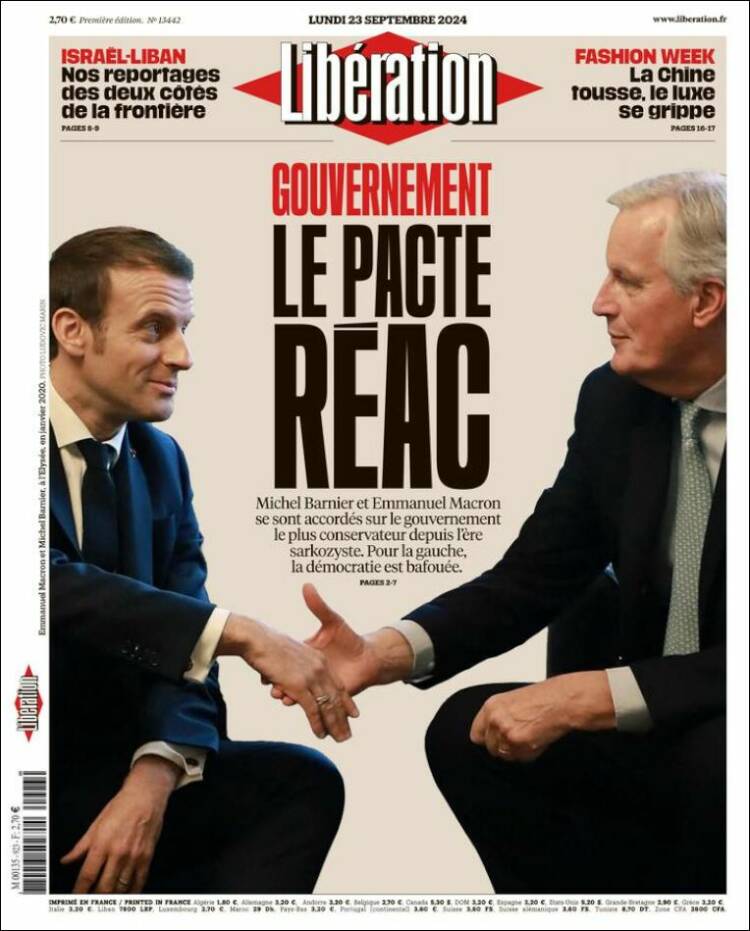Portada de Libération (Francia)
