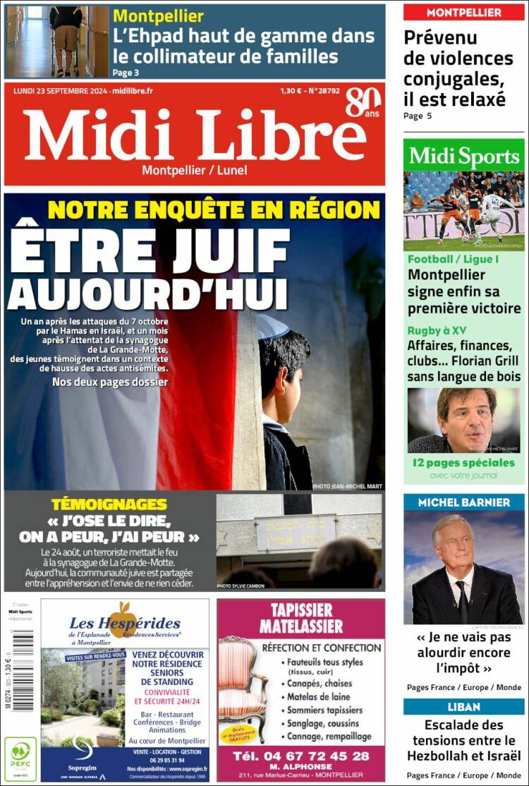 Portada de Midi Libre (Francia)