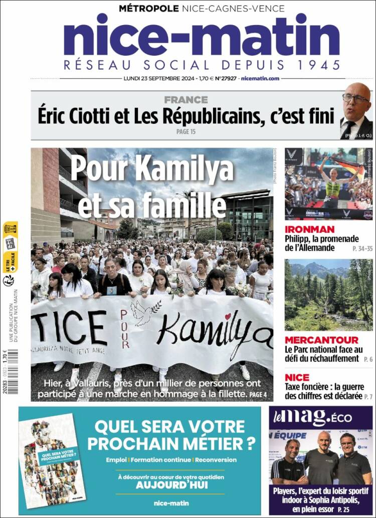 Portada de Nice-Matin (Francia)