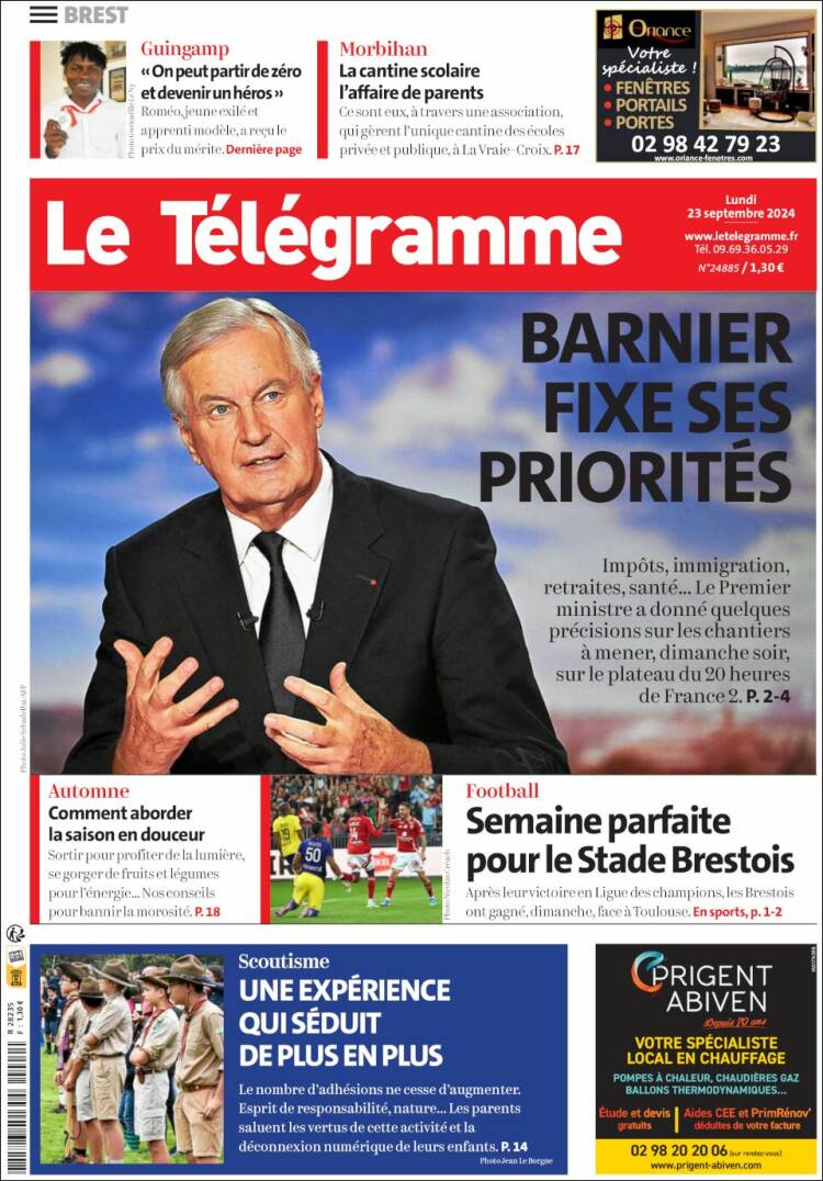 Portada de Télégramme (Francia)