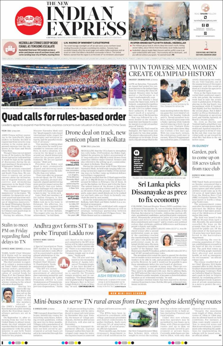 Portada de New Indian Express (India)