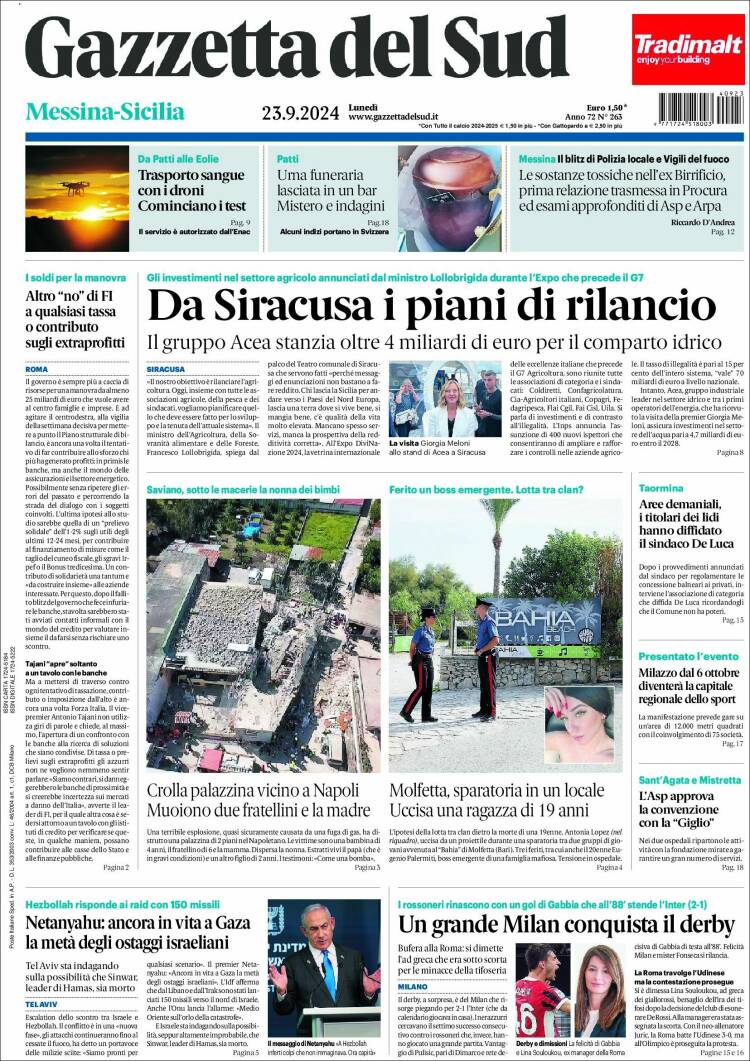 Portada de Gazzetta del Sud (Italia)