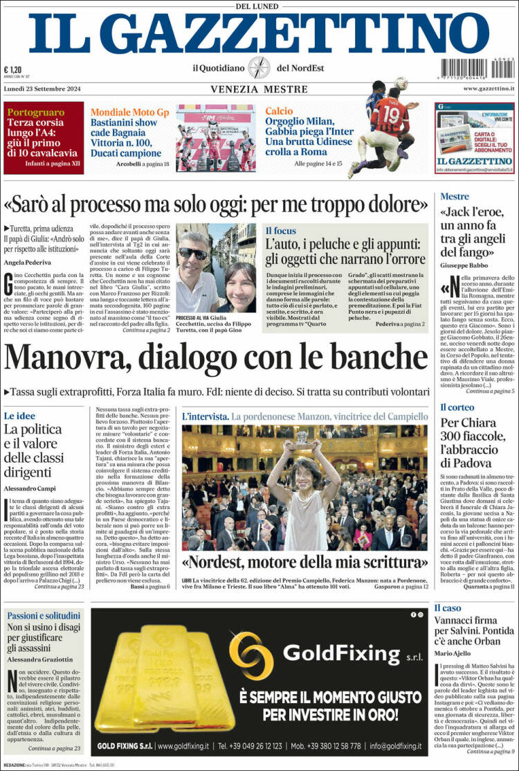 Portada de Il Gazzettino (Italia)