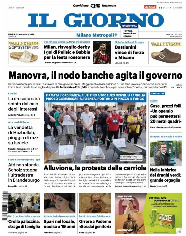 Portada de Il Giorno (Italia)